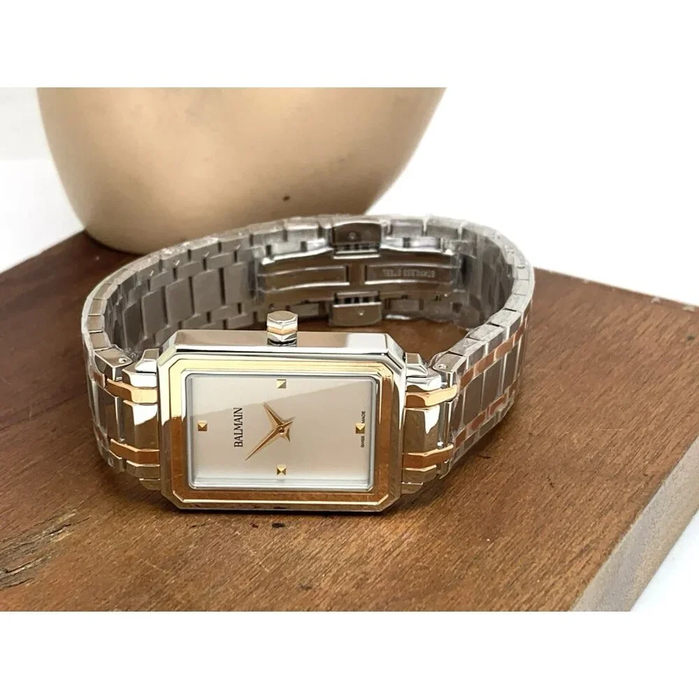 Balmain Women's Watch B43883326 Swiss Quartz Rose Gold Silver Steel Tank 25mm